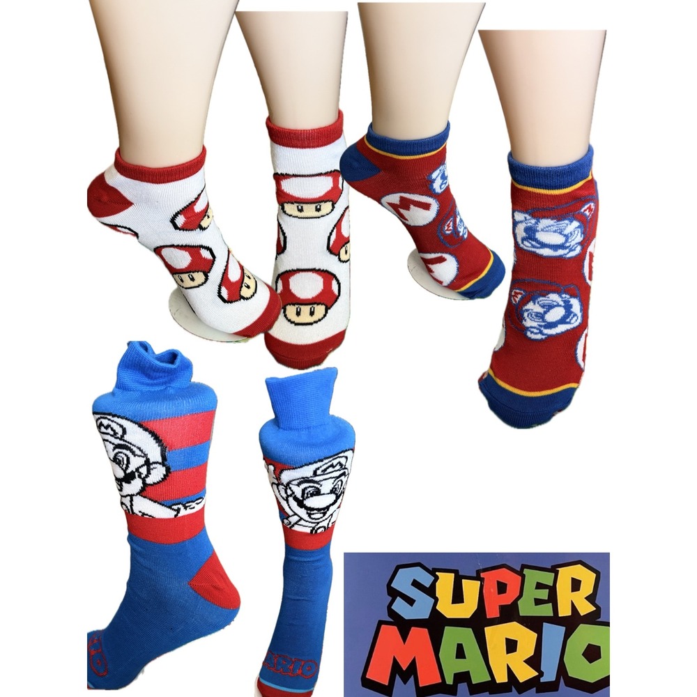 Nintendo Unisex Super Mario Bros Iconic Graphic Socks Bundle 3 Pairs Size 10-13